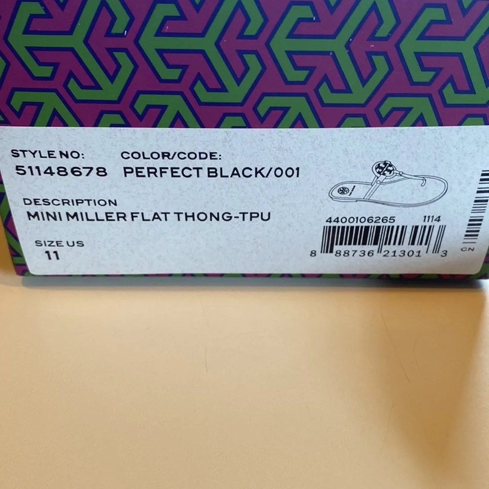 Tory Burch Mini Miller Flat Thong Perfect Black Size 11 - Picture 5 of 6